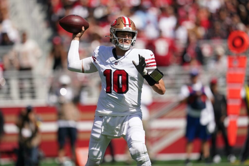 27140421-1-1024x683 49ers QB Mac Jones gives update after re-aggravating knee injury
