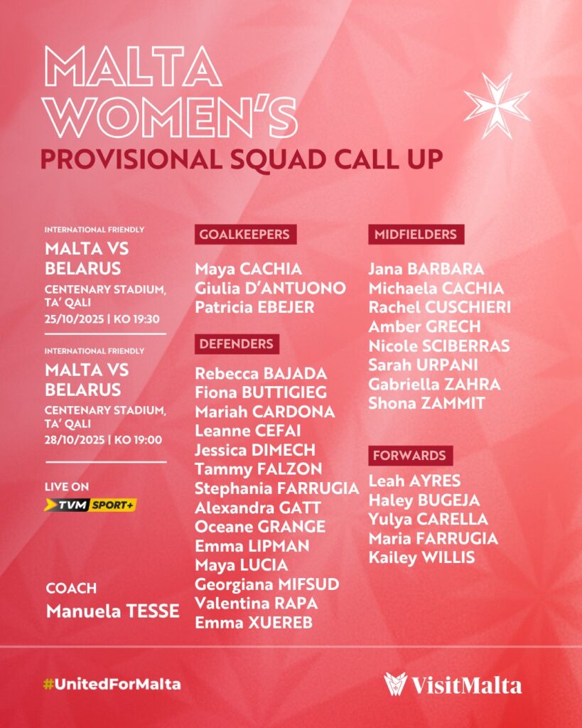 WNT-vs-Belarus-819x1024 Malta Women’s National Team: Provisional squad announced ahead of Belarus friendlies