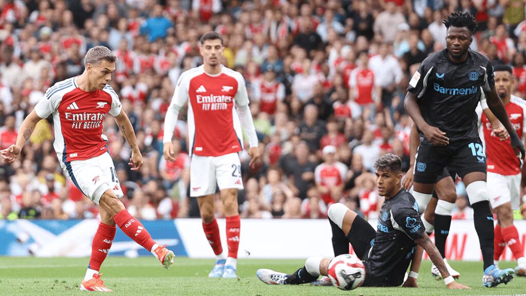 trossard-goal-leverkusen-1024x576 Second-Half Blitz: Arsenal Score Four Against Atlético Madrid as Gyökeres Ends Goal Drought