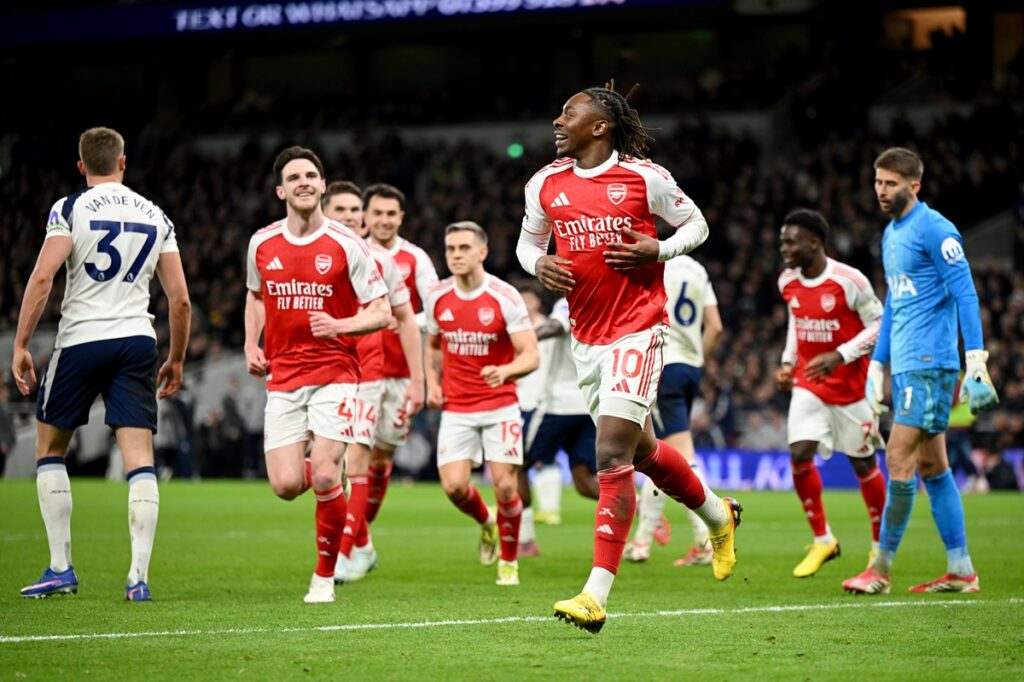 Eze-celebrating-goal-v-Tottenham-1024x682 Eberechi Eze the north London derby hero again as Arsenal F.C. get back on track against Tottenham Hotspur F.C.