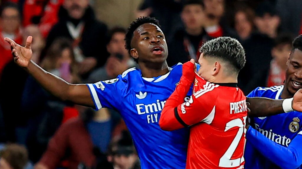 skysports-vinicius-jnr-real-madrid_7167711-1024x576 Vini the hero as Real Madrid narrowly beat Benfica; Mourinho shown red