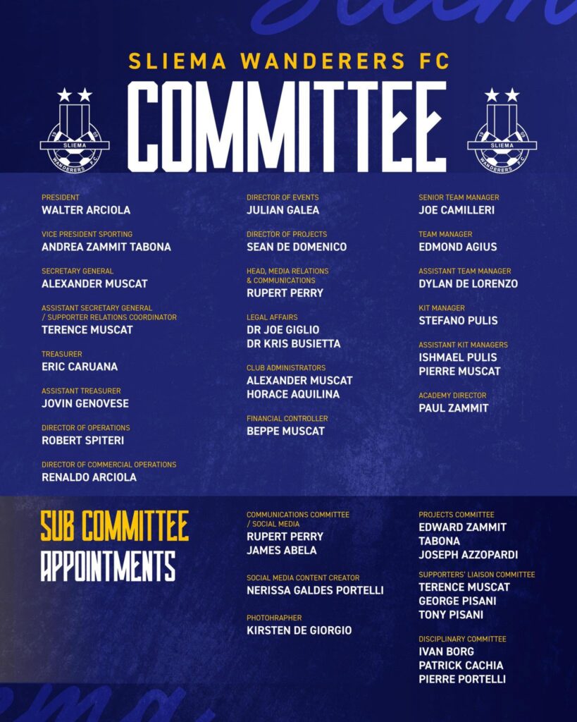 sliema-committee-819x1024 Walter Arciola appointed President of Sliema Wanderers FC